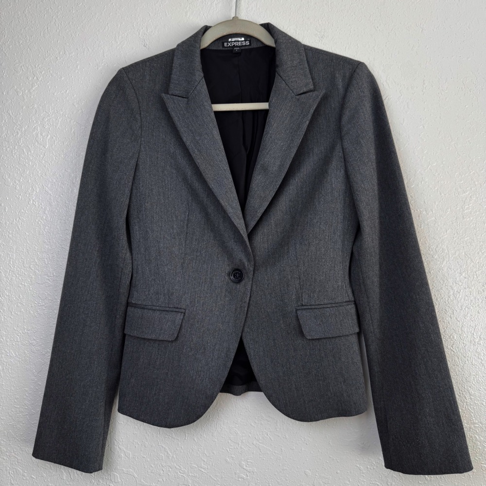 Express Charcoal Gray Single Button Tailored Blazer Jacket 6